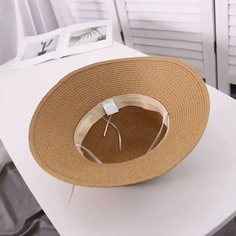 

Women Woven Straw Sun Hat Cute Strawberry Bowknot Wide Brim Packable Beach Cap