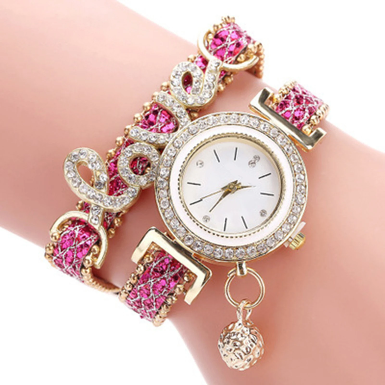 Women Bracelet Watches Ladies Love Leather Strap Rhinestone Quartz Wrist Watch Luxury Fashion Quartz Watch Relogio Feminino