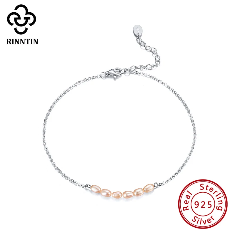 Rinntin 925 пробы серебряный браслет круглой формы дизайн розовый белый пресноводный