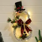 Новинка 2020, рождественские подвесные украшения, светодиодные огни, Рождественский венок со снеговиком, круглые двери из ротанга, украшение для рождественской елки
