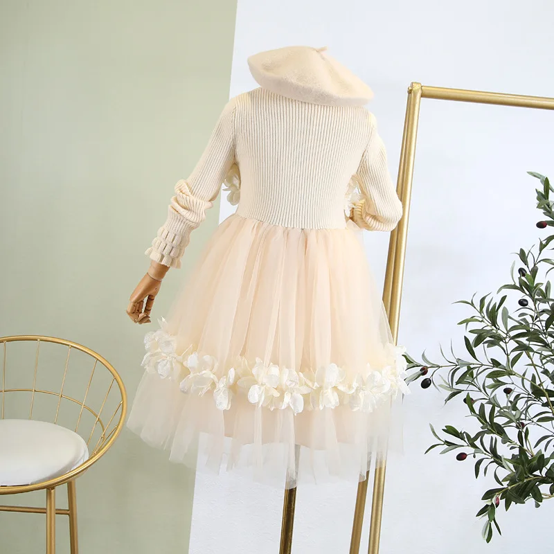 Трикотажное Сетчатое платье для девочек Осень-зима 2019 новая детская одежда