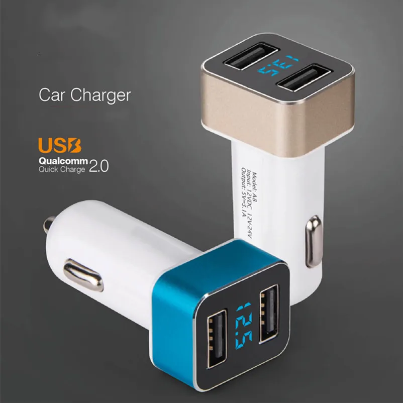 Автомобильное зарядное устройство с двумя USB разъемами 3,1 А, 2 порта, ЖК-дисплей, 12-24 В, прикуриватель, быстрое автомобильное зарядное устройство, адаптер питания, автомобильный стиль