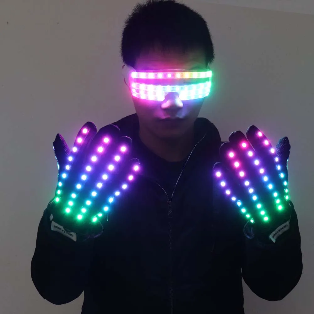 Flashing Gloves Glow 360 Mode LED Rave Light Finger Lighting Mitt Party Supplies Glowing Light Up Glove Party Decor
