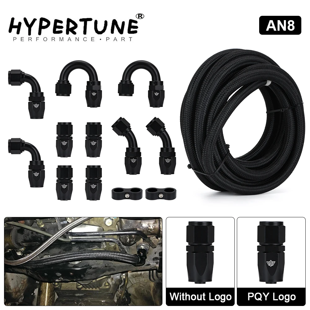 

8AN AN8 Oil Fuel Fittings Hose End 0+45+90+180 Degree Oil Adaptor Kit AN8 Braided Oil Fuel Hose Line 5M Black With Clamps