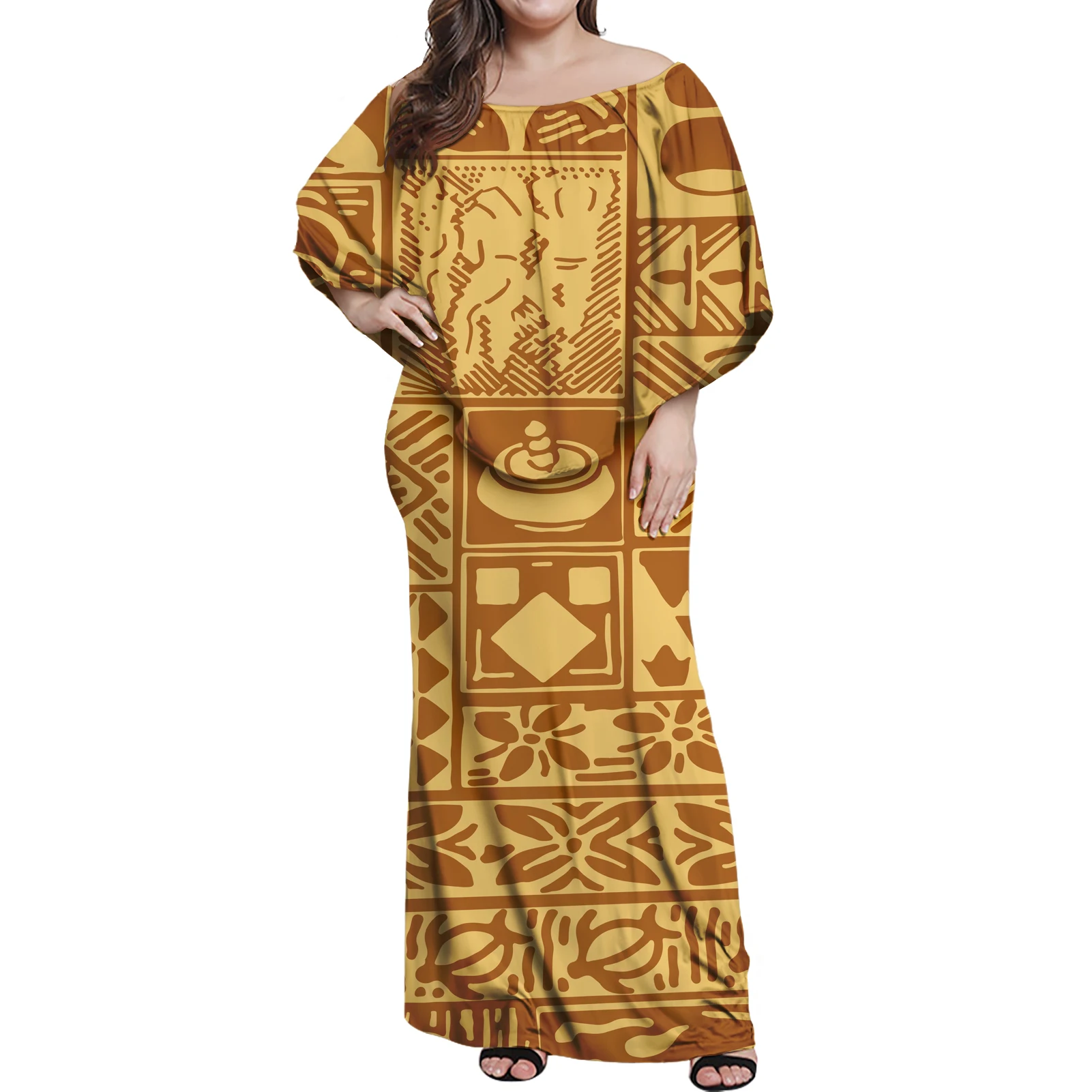 

Ex-factory Price Women Party Elegant Summer Club Bodycon Dresses Samoan Puletasi Polynesian New Design Yellow Frill Dress
