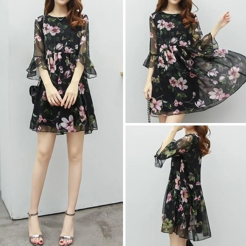 LIBERJOG женские шифоновые платья весна-лето с цветочным принтом милое короткое