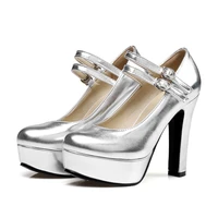 agodor gold silver sexy high heels platform pumps big size mary jane shoes for women round toe ankle strap pumps with buckle