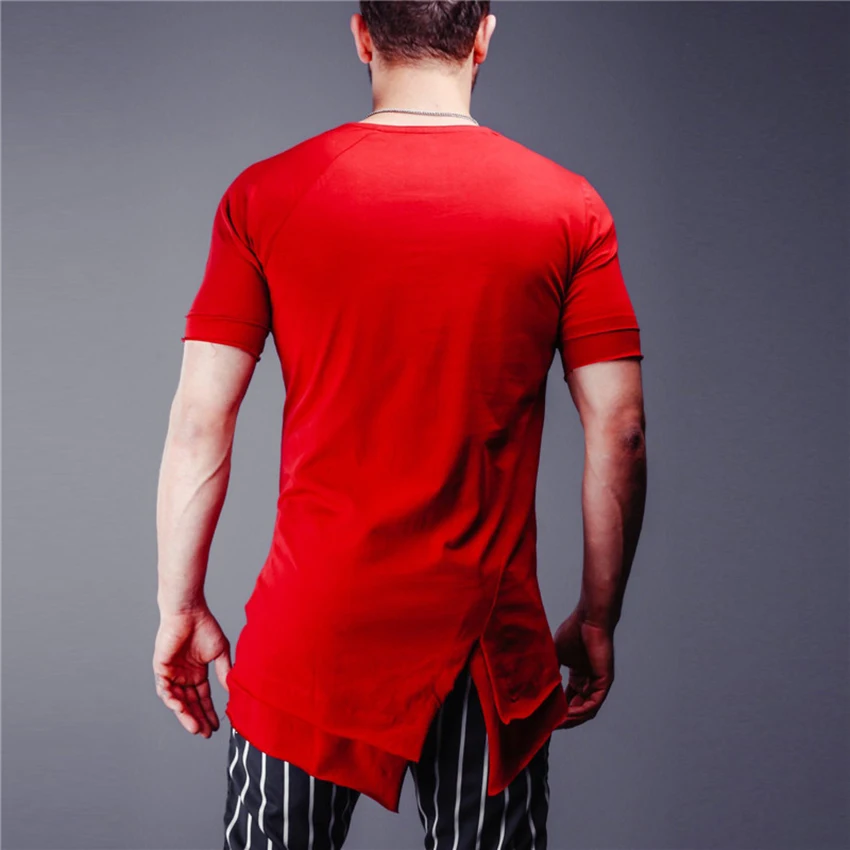 

Men's Short sleeves irregular Hem T-shirts with round collar Male Hip Hop Tee tops summer Hipster Man Clothes Solid Color Tshirt