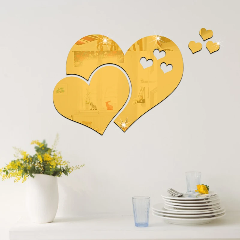3D зеркальная Настенная Наклейка в форме сердца креативная настенная наклейка
