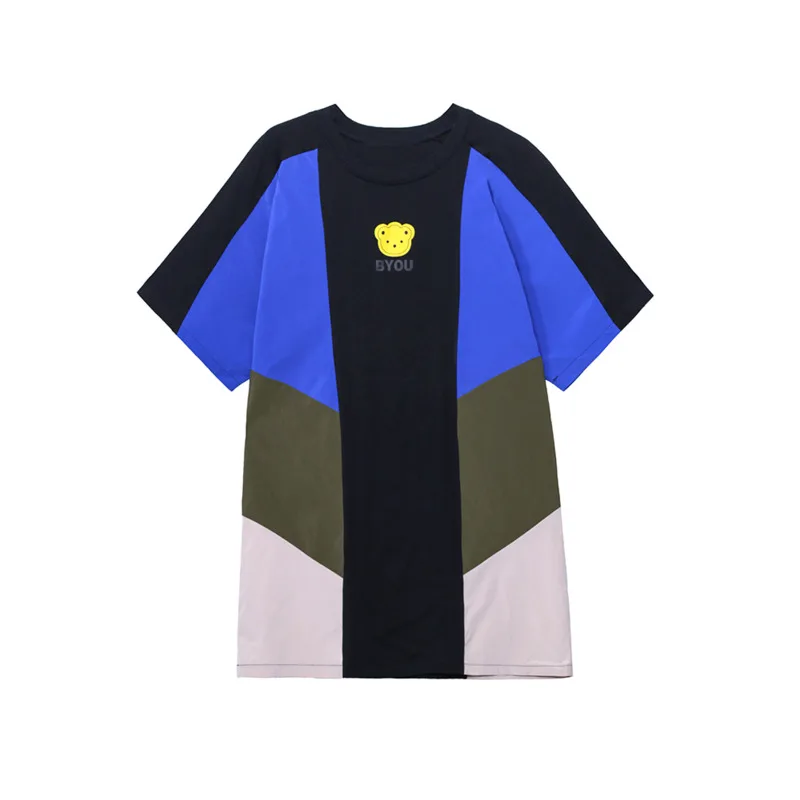 

XUXI Women Short Sleeve T-shirt Dress Fashion Color Matching Round Neck Loose Slim Casual MINI Skirt Summer 2021 E2029