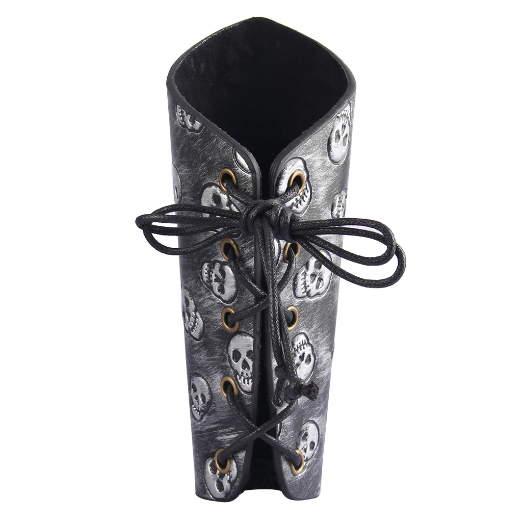 Dark grey Наручники из искусственной кожи для стрельбы из лука фиксатор для руки Bracers средневековый армированный Готический Череп гаунтлет браслет - Цвет: Dark grey