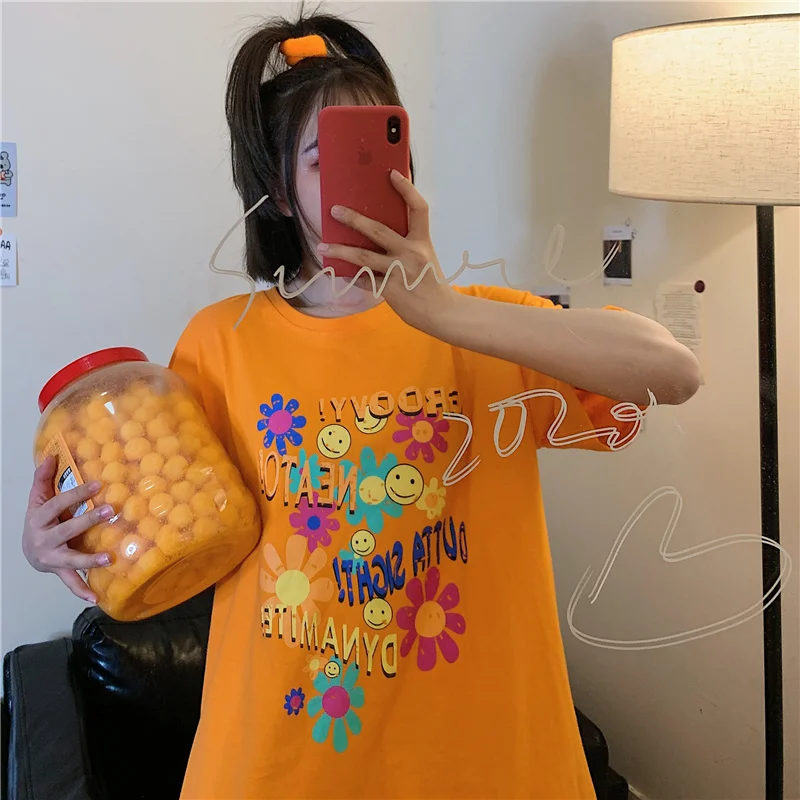 Футболка в гонконгском стиле с коротким рукавом женская летняя Милая свободная