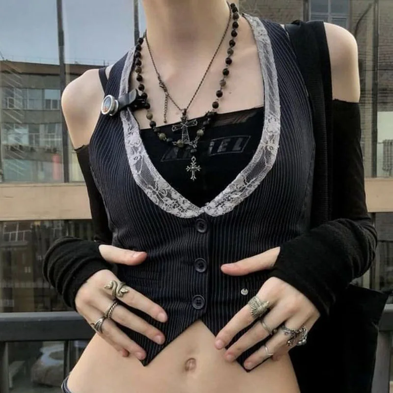 Куртка женская готическая в стиле панк винтажный Топ без рукавов темной академии