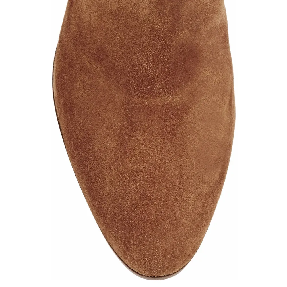 

Womens Suede Pure Color Round Toe Square High Heeled Over The Knee Winter Boots Slip On Chunky Female Shoes Aiyoway