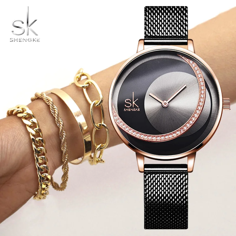 Часы наручные SK женские со стразами роскошный набор из браслета стальные