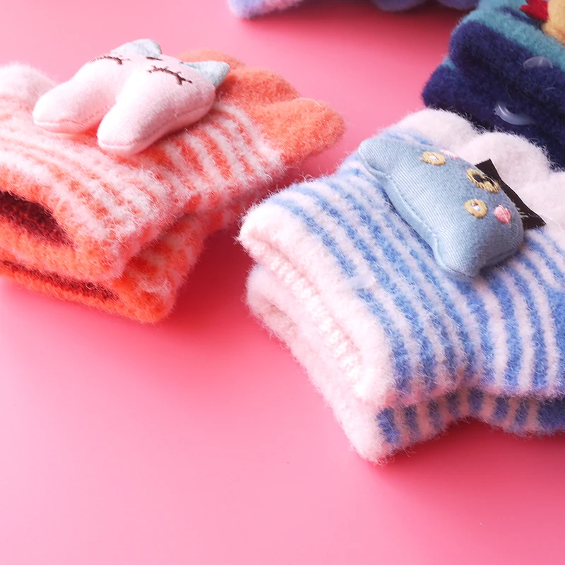 Детские зимние перчатки с пальцами на 0-18 месяцев теплые мягкие вязаные варежки
