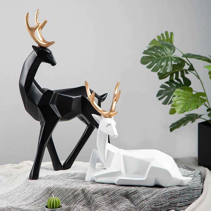 

Nordic Style gift 3D Solid Geometry Lucky Deer Ornaments Resin Craft Home Furnishing for Decoration Office Desktop Figurines