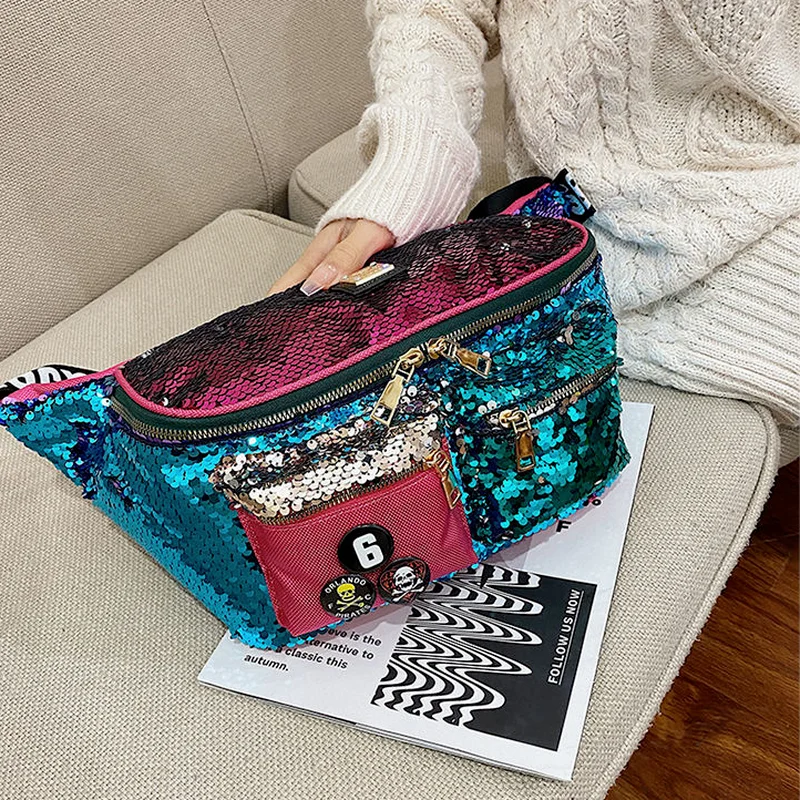 Xiuya блестящая женская сумка на плечо 2021 Корея градиентные блестки для