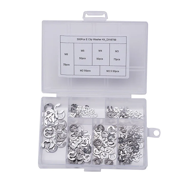 

300Pcs/set DIN6799 GB896 M2-M6 Stainless Steel Circlip Sack Retainer E-type Buckle-shaped Split Washers