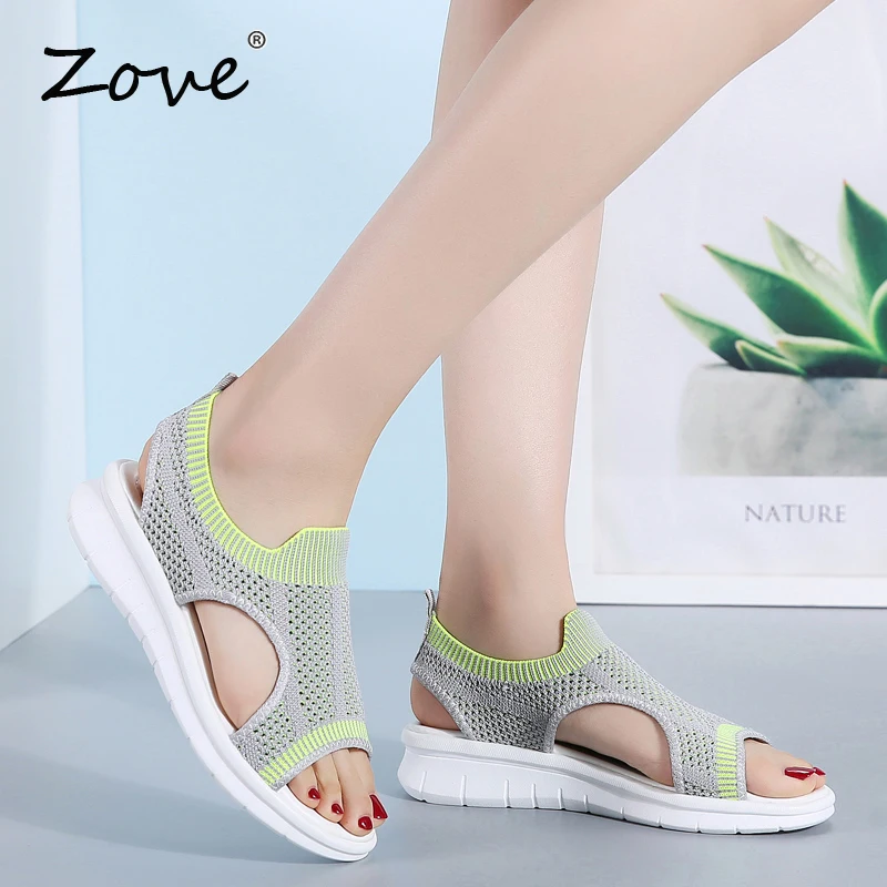 ZOVE Women Flat Sandals 2019 Summer Casual Mesh Outdoor Sandlas Fashion Slingback Slip On Ladies Chic Travel Shoe Beach | Обувь