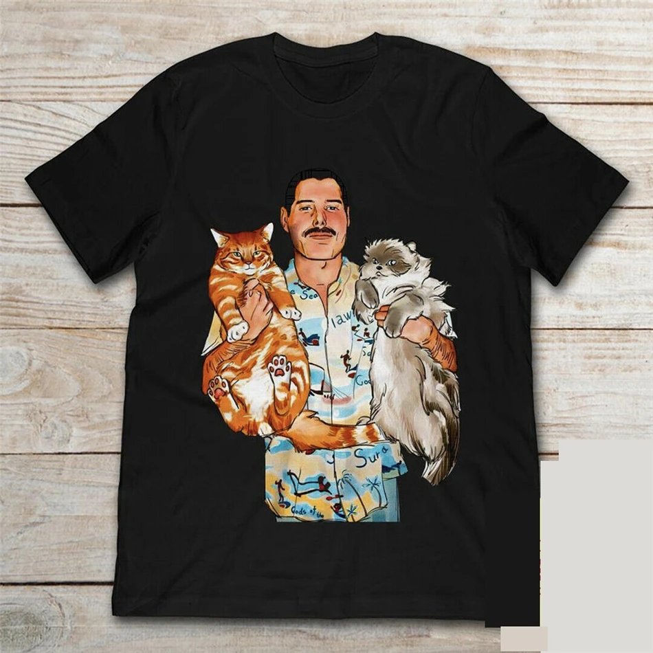 Черная футболка Freddie Mercury с кошками S 2Xl для молодежи среднего возраста|Мужские