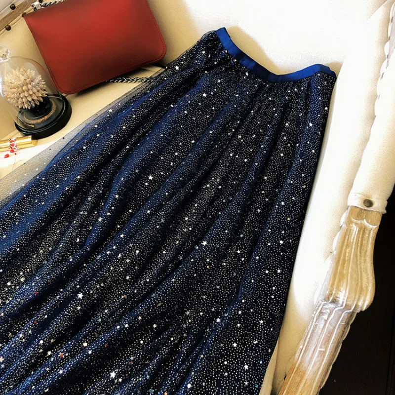 Летняя женская юбка модная сетчатая в горошек Женская с высокой талией Saia LW769 |