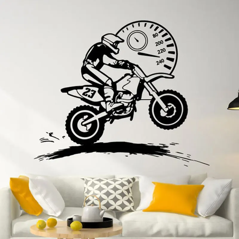 Freestyle Motocross Speedometer Wall Sticker Vinyl Home Decor Boys Room Motorcyclist Dirt Bike Moto Decals Mural A544 | Дом и сад