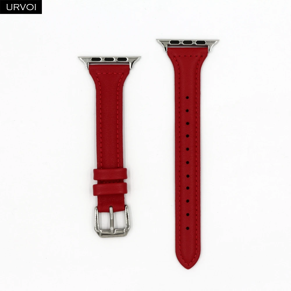 Red URVOI тонкий ремешок для наручных часов Apple Watch, версии 5/4 3/2/1 пояса из натуральной кожи swift кожаный ремешок для наручных часов iWatch, наручные часы Современный для маленьких девочек с рисунком в стиле ремень - Цвет ремешка: Red