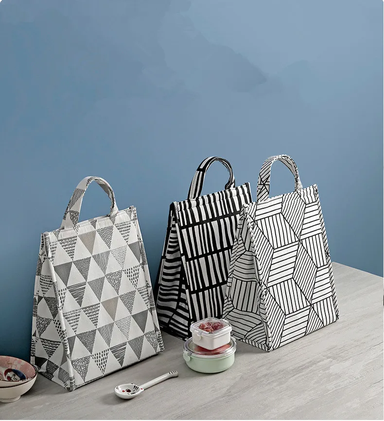 1PC Geometric Pattern Lunch Food Box Bag Fashion Insulated Thermal Food Picnic Lunch Bag for Women kids Men Cooler Tote Bag Case