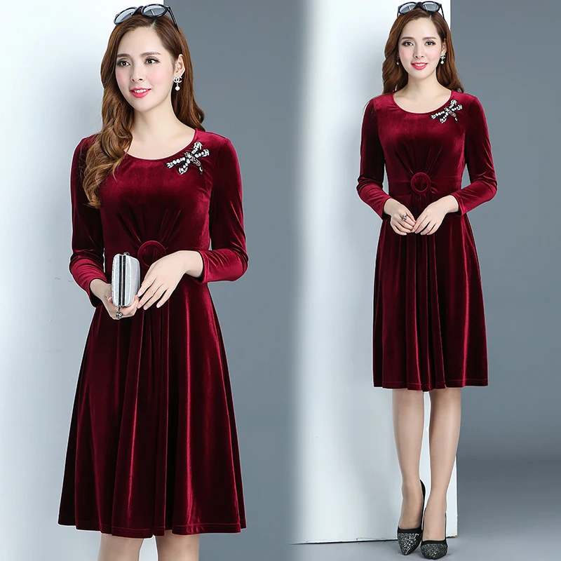 

Женское вельветовое платье, элегантное вечернее платье для женщин среднего возраста, на осень и зиму