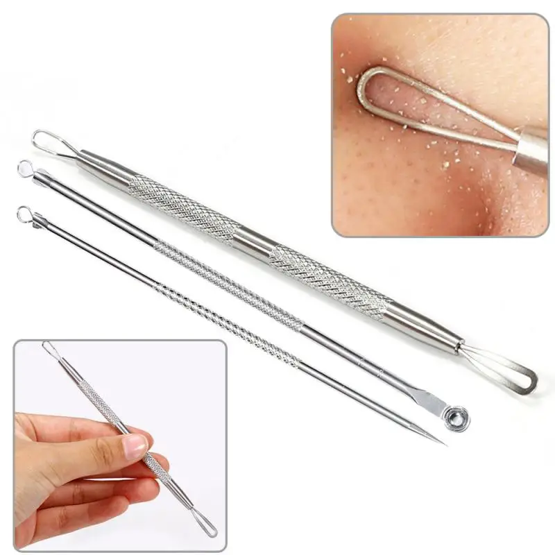 

3pcs/set Blackhead Comedone Acne Pimple Blackhead Blemish Remover Tool Spoon For Face Skin Care Tool Needles Facial Pore Cleaner