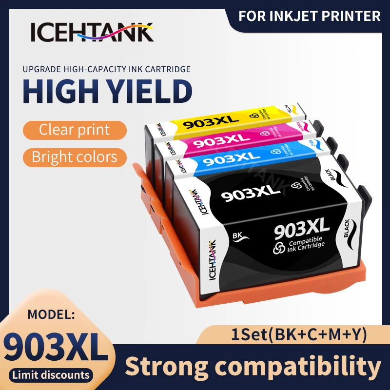 Icehtank-cartucho de tinta para impresora HP 903XL, 903XL, 903xl, compatible con hp Officejet Pro 6950, 6960, 6970, 6975
