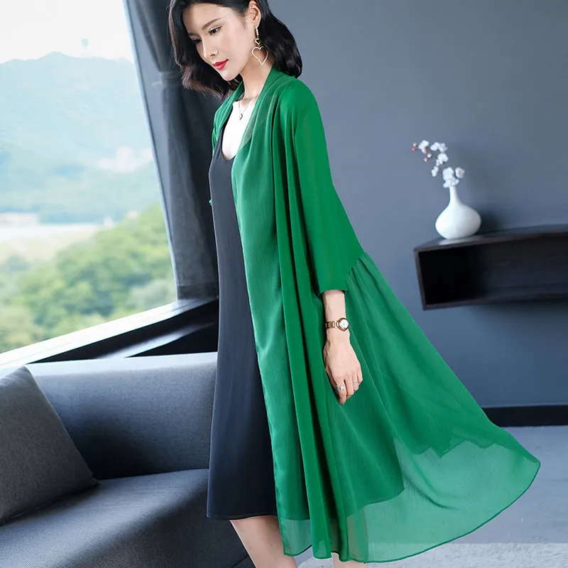 Женское Прозрачное кимоно кардиган белая черная Шифоновая туника размера плюс