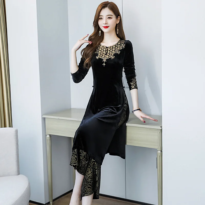 2021 aodai Улучшенный вьетнамский Чонсам стиль набор с китайской вышивкой
