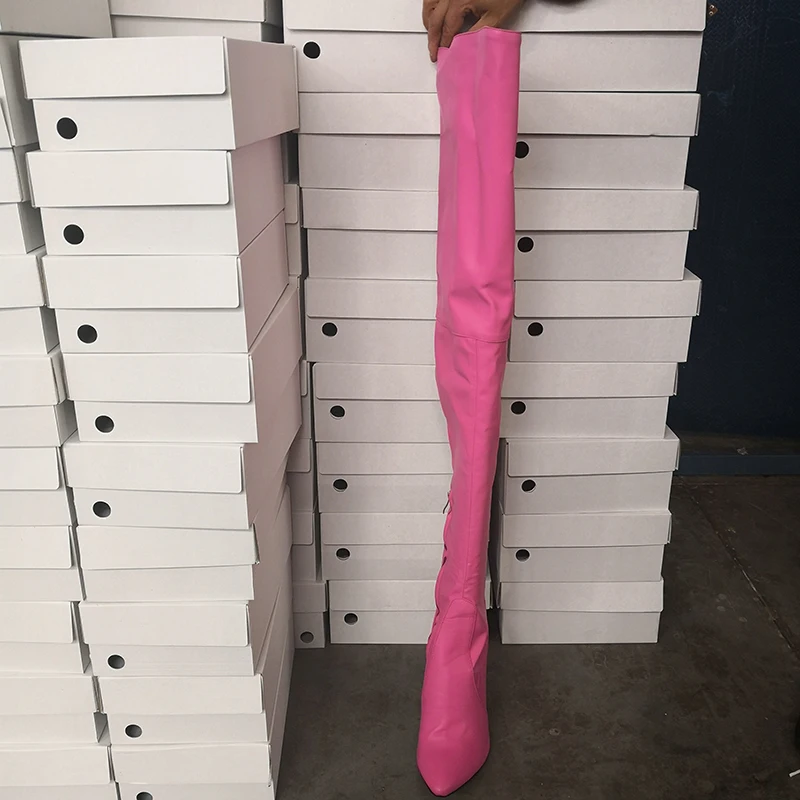 Женские сапоги выше колена с острым носком на тонком высоком каблуке|Ботфорты| |