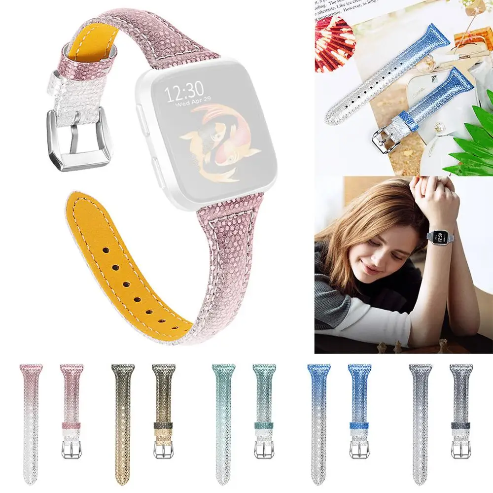 Для Fitbit Versa Lite замена постепенное изменение кожаный ремешок наручный Смарт часы