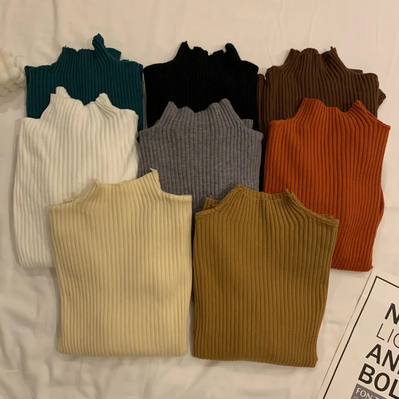 Белый базовый свитер 2021 пуловер женский зимний облегающий и тонкий Топ с длинным