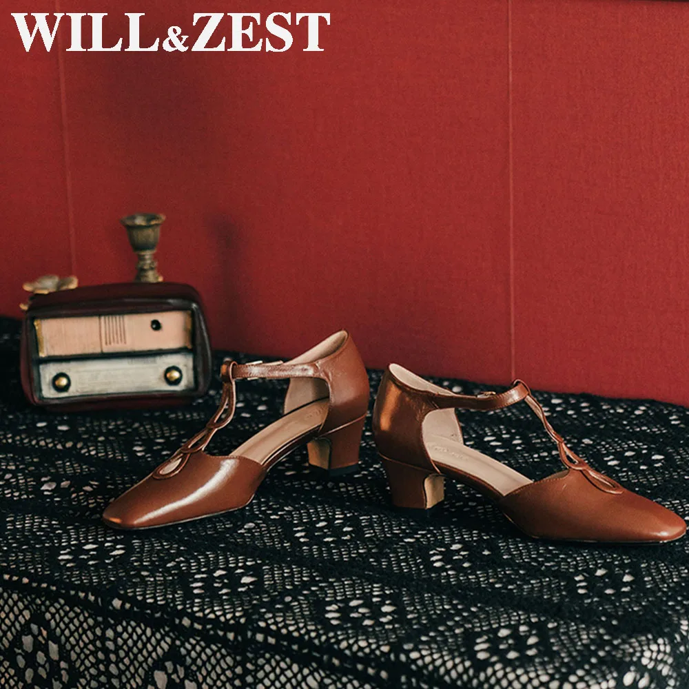 Женские Босоножки на каблуке с Т-образным ремешком Will &amp Zest 2020 Бежевая обувь для