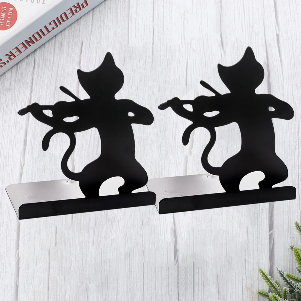 

2pcs Cat Pattern Iron Bookends Practical Simple Book Ends Book Supports Rack Desktop Organizer Magazines Stand for Office School