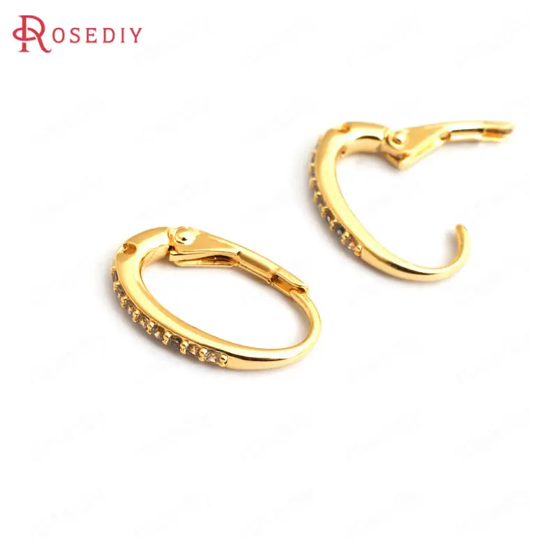 24K Gold Color 34942) 4 шт 15 мм 24K золото цвет латунь с белым Цирконом Овальный Круглый Серьги-крючки Высокое качество Diy аксессуары ювелирных изделий - Цвет: 24K Gold Color