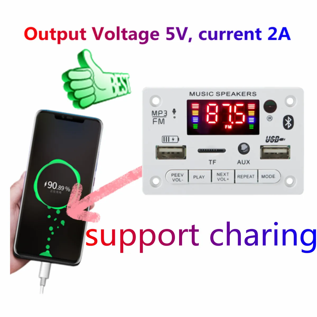 Bluetooth Audio MP3 WMA Decoder Board With Handsfree Voice Record USB TF FM Radio Module For Speaker Player Car Kit | Электроника