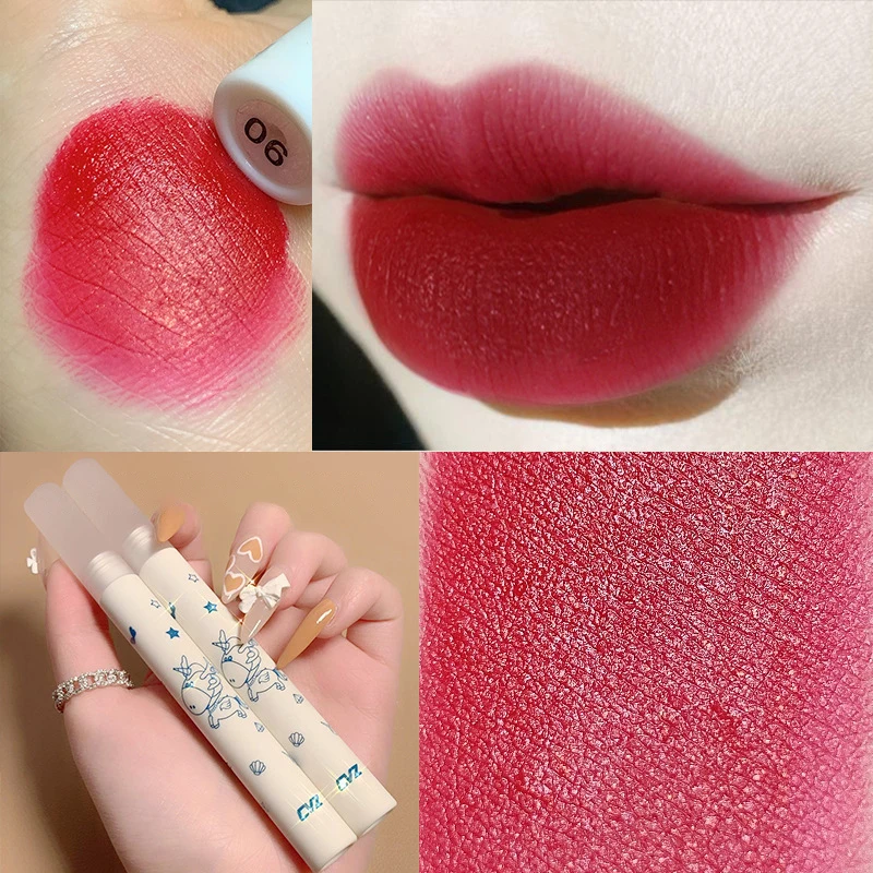 CVZ Milk Tea Lip Glaze White Peach Summer Light Matte Lipstick Long Lasting Silky Gloss Waterproof Sexy Red Makeup TSLM2 | Красота и