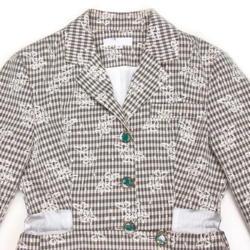 

DEAT High End Women Gray Bow Lace Bandage Blazer New V-neck Long Sleeve Slim Fit Jacket Elegant Retro Summer 2021 7D0662