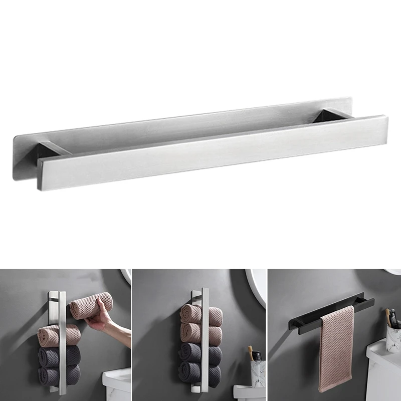

Punch-Free Stainless Steel Bathroom Towel Bar Toilet Towel Rack Towel Ring Bath Towel Storage Rack