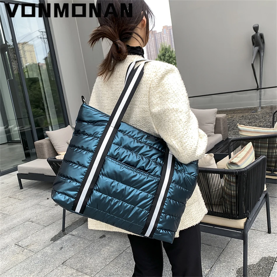 New Quilted Tote Bag Padded with Down Cotton Women Lightweight Shoulder Bag 2021 Winter Trend Padding Handbag Purses Shopper Bag