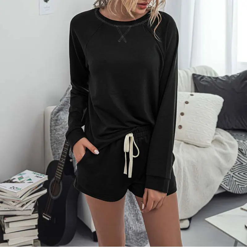 2020 мини шорты сексуальный комплект женский свитер топ с длинными рукавами и