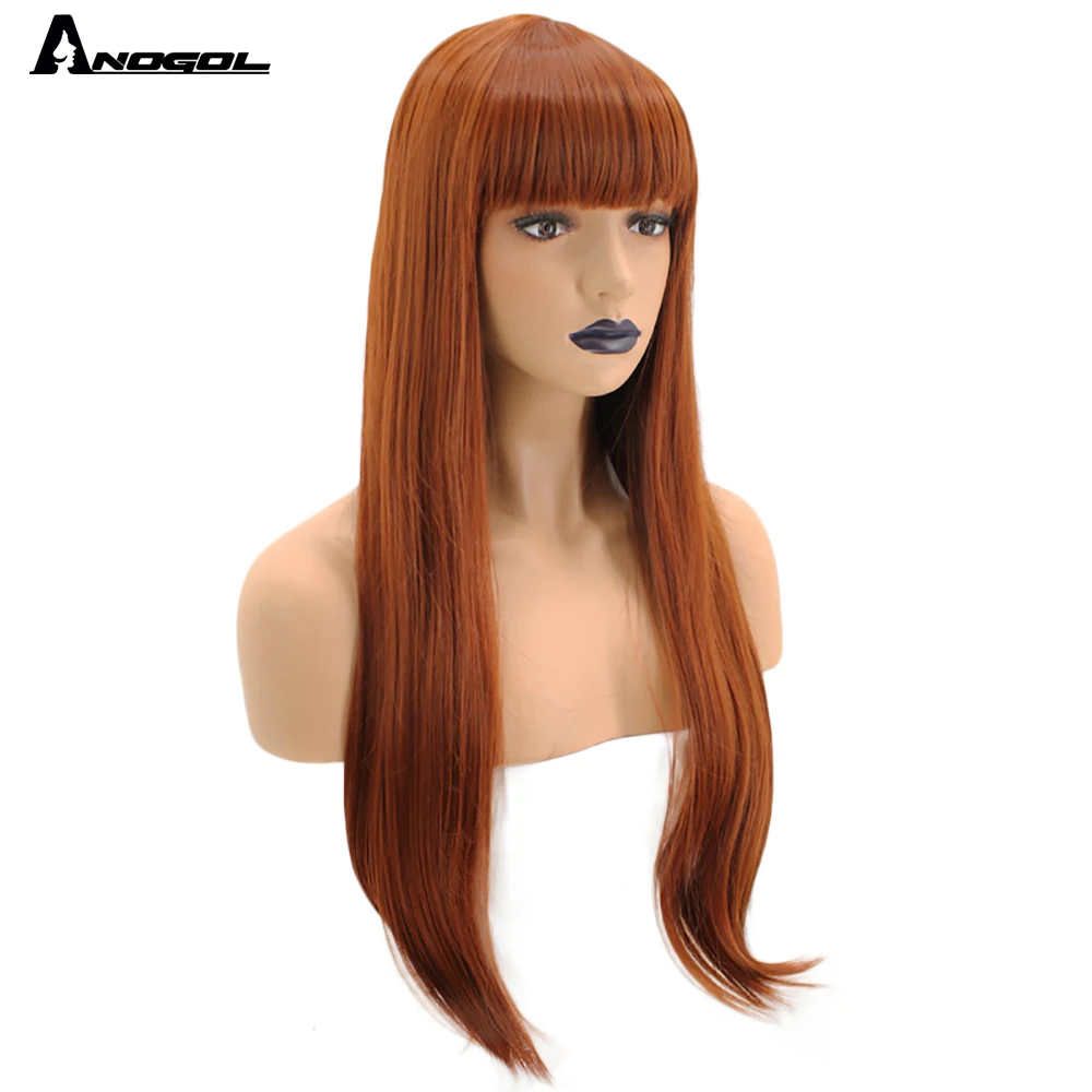 Аногол Высокая температура волокна перука длинные прямые Платиновые светлые