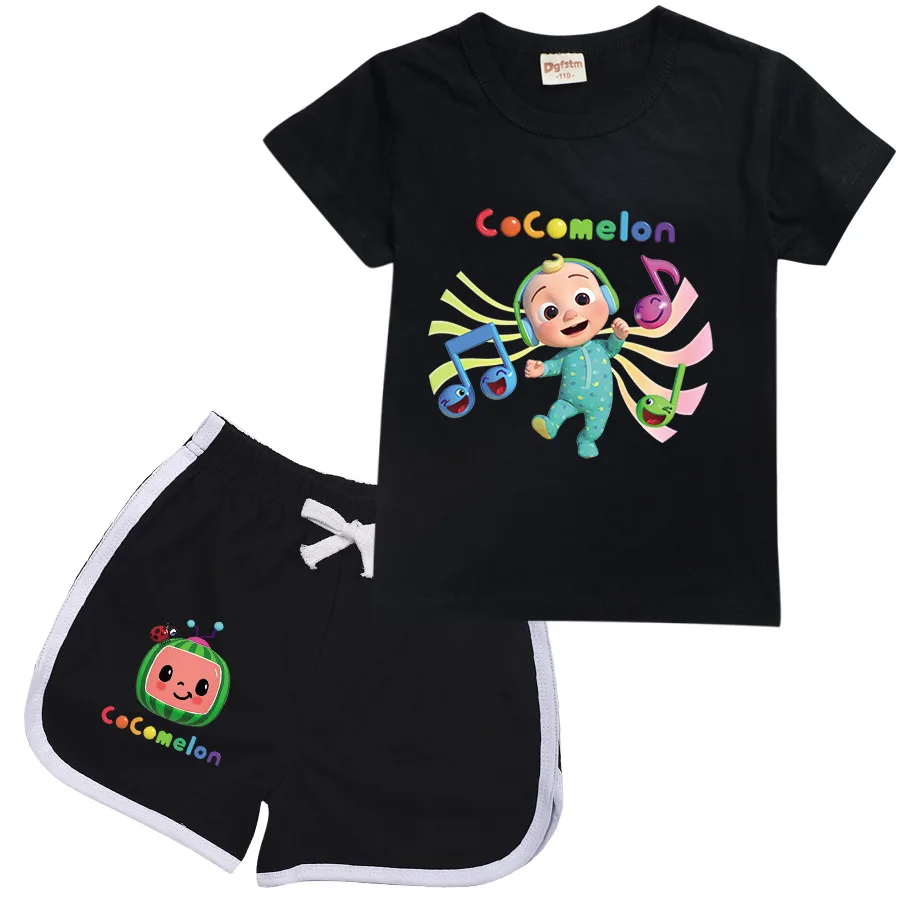 

Cute Baby Boy Clothes Summer 2021 New Cartoon Kids Cocomelon Print Short Sleeve T Shirt + Pants 2pcs Sets Toddler Girls Clothing