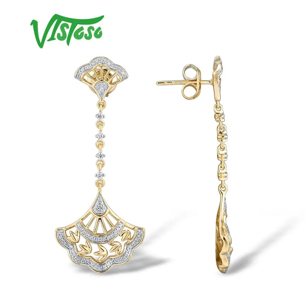VISTOSO золотые серьги для женщин подлинный 14K 585 желтое золото сверкающие