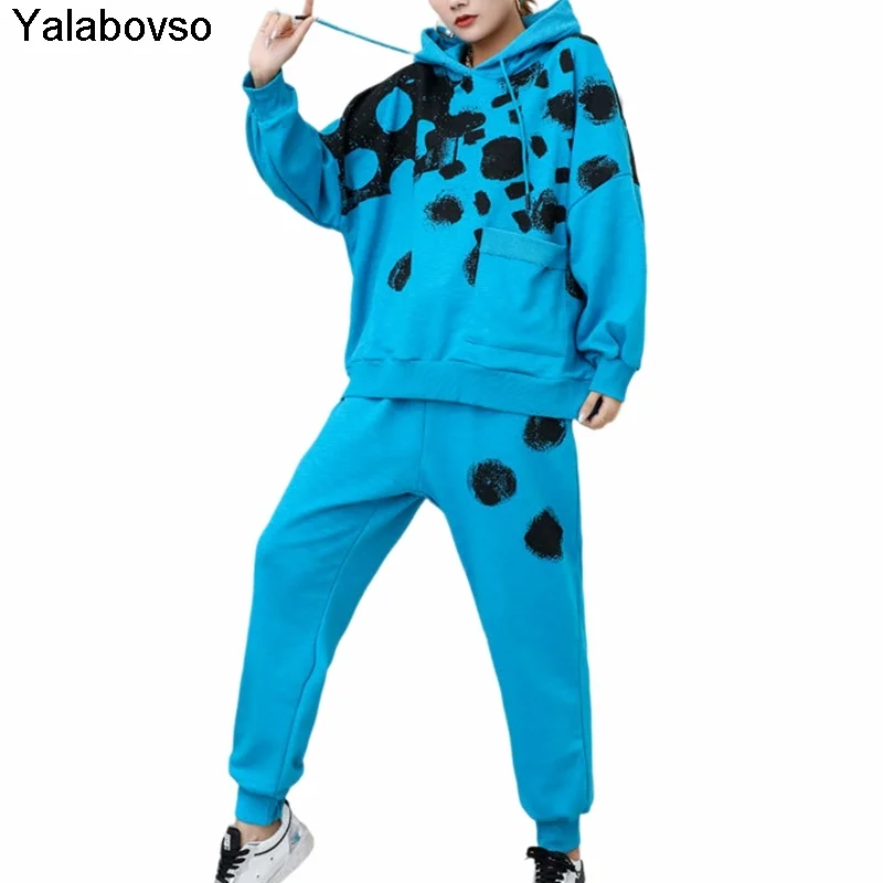 

2021 Autumn Sweatsuits Loose Large Size Casual Suits Women's Hooded Pullover Sweatshirts Two Piece Outfits Female Sets Tracksuit